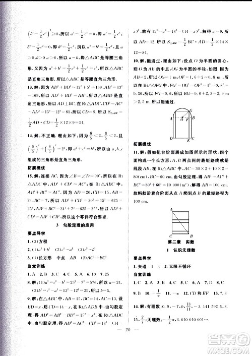 2020年假期伴你行暑假复习计划数学七年级BS北师版参考答案