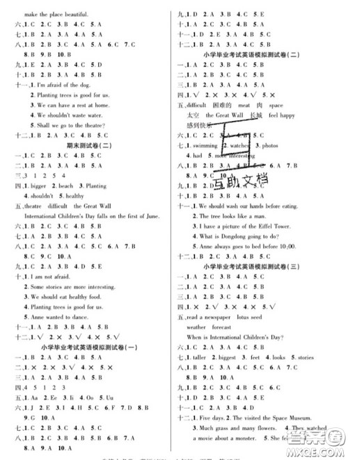 新疆文化出版社2020年先锋大考卷六年级英语下册湘少版答案 新疆文化出版社2020年先锋大考卷六年级英语下册湘少版答案