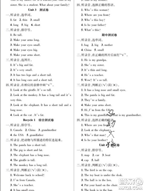 新疆文化出版社2020年先锋大考卷三年级英语下册人教版答案