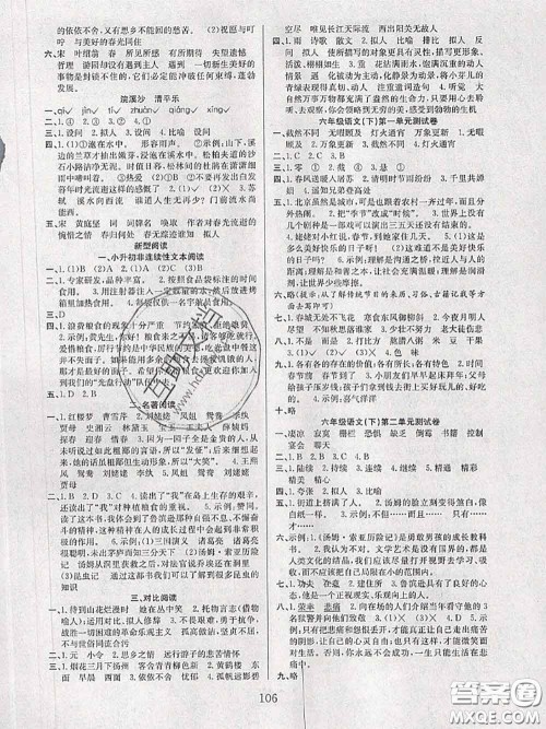 2020年阳光课堂课时作业六年级语文下册人教版答案