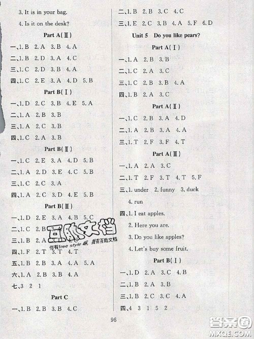 2020年阳光课堂课时作业三年级英语下册人教版答案