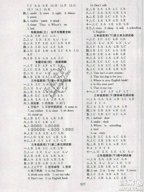 2020年阳光课堂课时作业三年级英语下册译林版答案