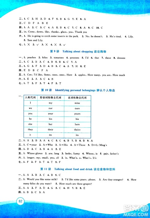 2020年小学英语暑假拔高衔接15讲4升5年级参考答案