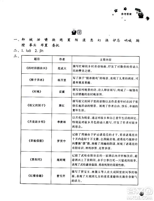 浙江教育出版社2020年暑假习训语文英语五年级R人教版参考答案