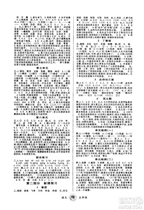 2020年第三学期暑假衔接语文五年级R人教版参考答案