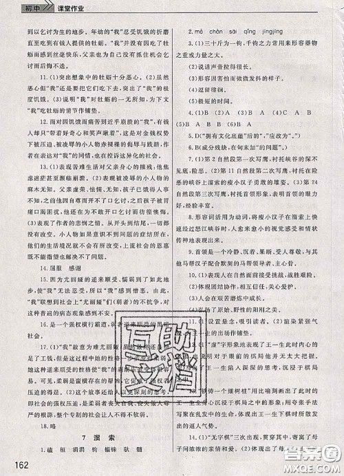 武汉出版社2020年课堂作业九年级语文下册人教版答案