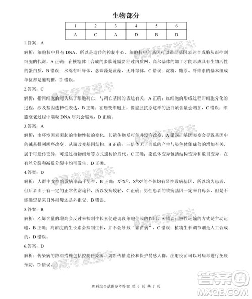 2020年重庆南开中学6月高考模拟考试理科综合试题及答案 2020年重庆南开中学6月高考模拟考试理科综合试题及答案