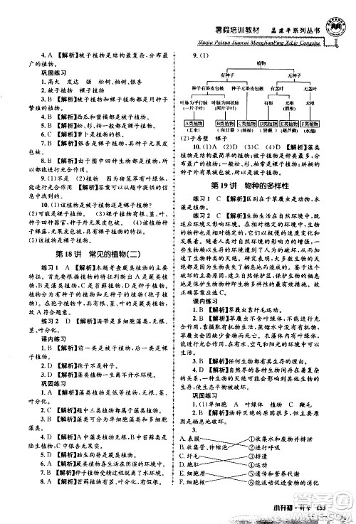 2020年孟建平系列丛书暑假培训教材小升初科学参考答案