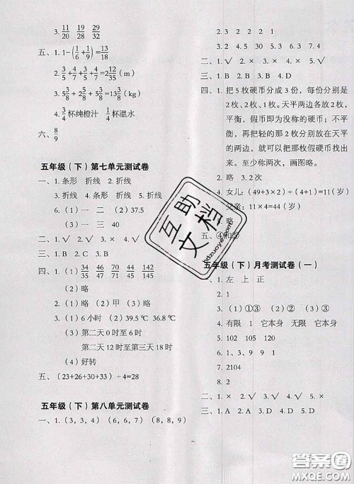 2020名师教你冲刺期末100分五年级数学下册人教版答案 2020名师教你冲刺期末100分五年级数学下册人教版答案