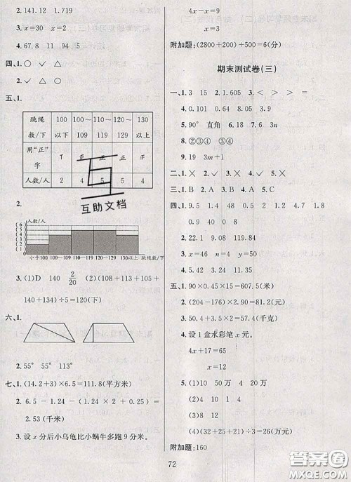 2020名校名卷期末冲刺100分四年级数学下册北师版答案