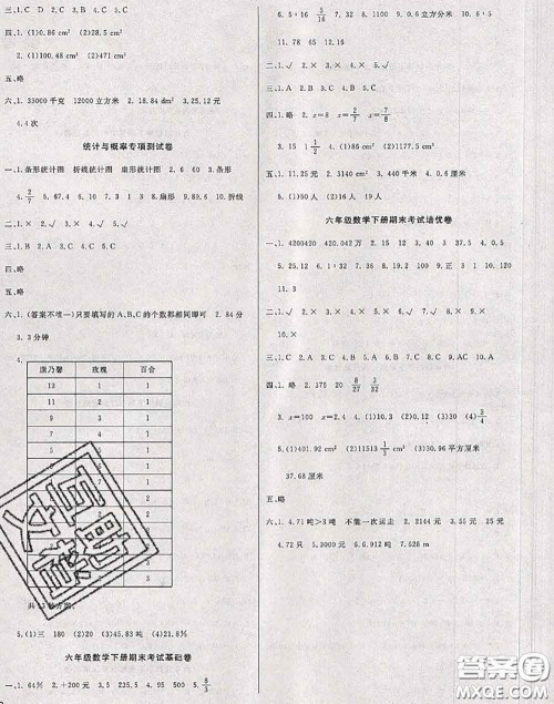 2020年黄冈小博士冲刺100分六年级数学下册人教版答案