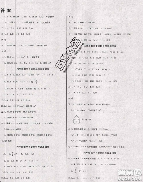 2020年黄冈小博士冲刺100分六年级数学下册人教版答案