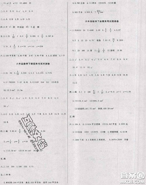 2020年黄冈小博士冲刺100分六年级数学下册北师版答案