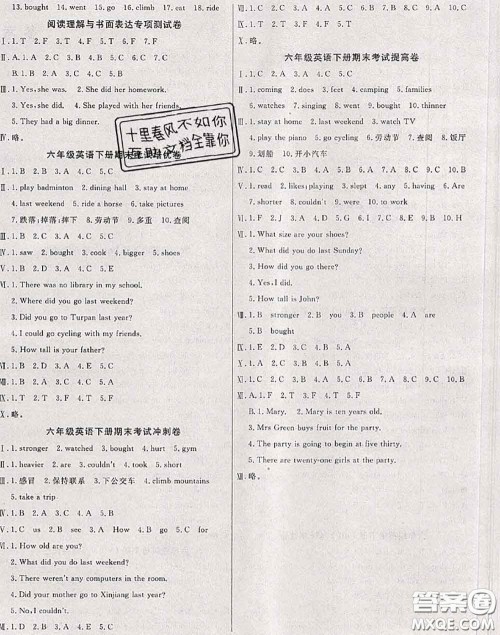 2020年黄冈小博士冲刺100分六年级英语下册人教版答案 2020年黄冈小博士冲刺100分六年级英语下册人教版答案