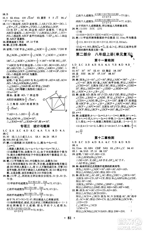 合肥工业大学出版社2020年暑假零距离数学八年级RJ人教版参考答案