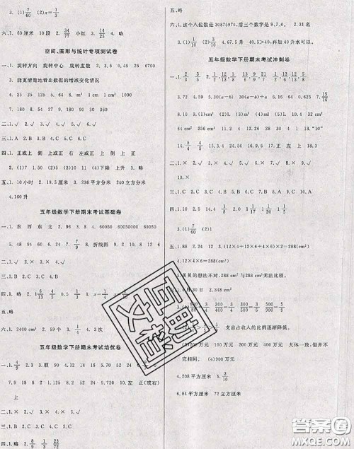 2020年黄冈小博士冲刺100分五年级数学下册人教版答案 2020年黄冈小博士冲刺100分五年级数学下册人教版答案