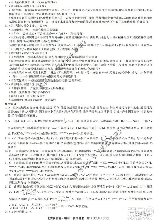 九师联盟2020年普通高等学校招生全国统一考试高仿密卷理科综合试题及答案 九师联盟2020年普通高等学校招生全国统一考试高仿密卷理科综合试题及答案
