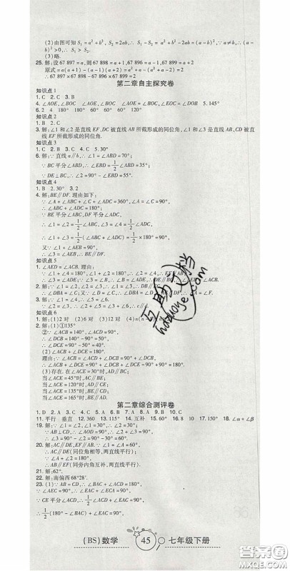 2020开心一卷通全优大考卷七年级数学下册北师大版答案