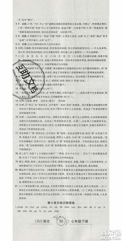 2020开心一卷通全优大考卷七年级语文下册人教版答案