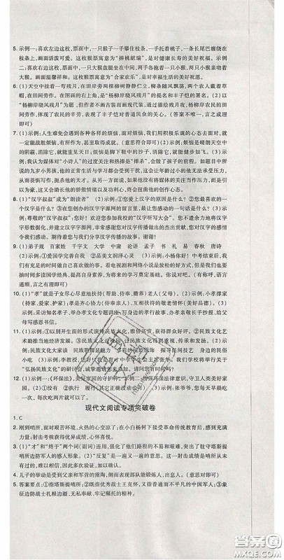 2020开心一卷通全优大考卷七年级语文下册人教版答案