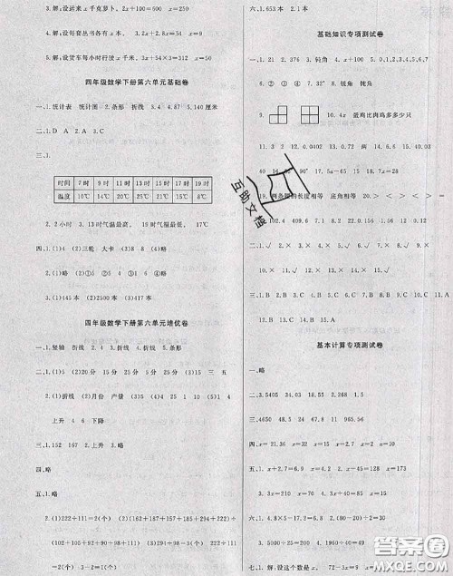 2020年黄冈小博士冲刺100分四年级数学下册北师版答案