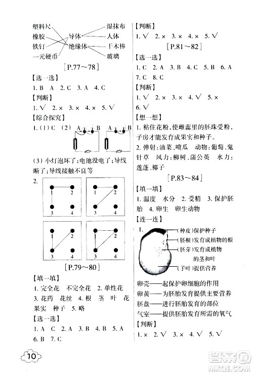 浙江少年儿童出版社2020年暑假学与练四年级数学B北师版科学J教科版版参考答案