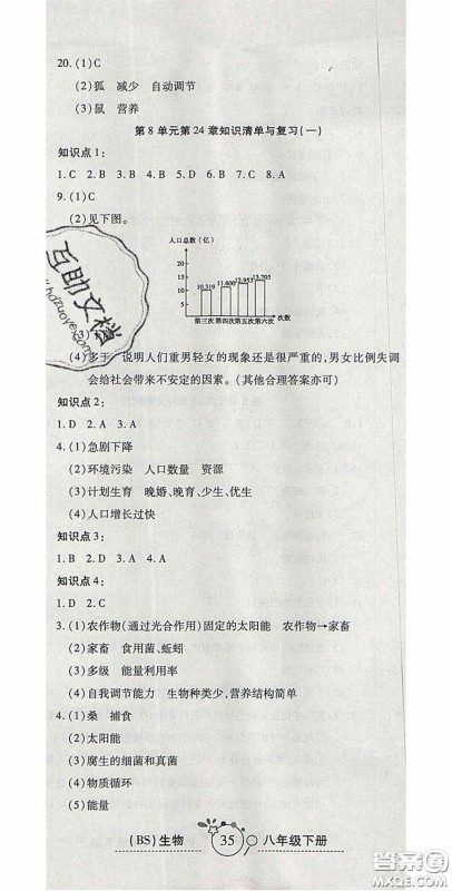 2020开心一卷通全优大考卷八年级生物下册北师大版答案