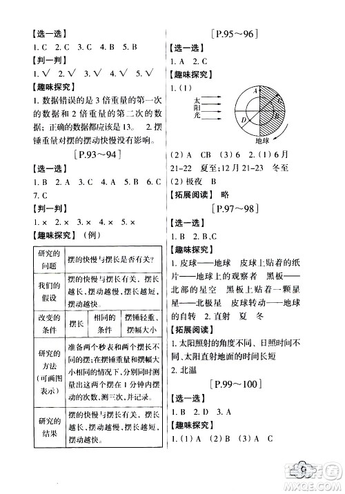 浙江少年儿童出版社2020年暑假学与练五年级数学R人教版科学J教科版版参考答案