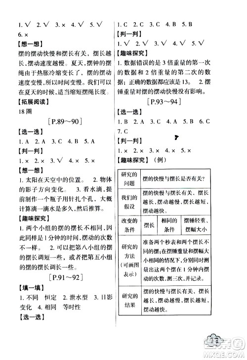 浙江少年儿童出版社2020年暑假学与练五年级数学B北师版科学J教科版版参考答案