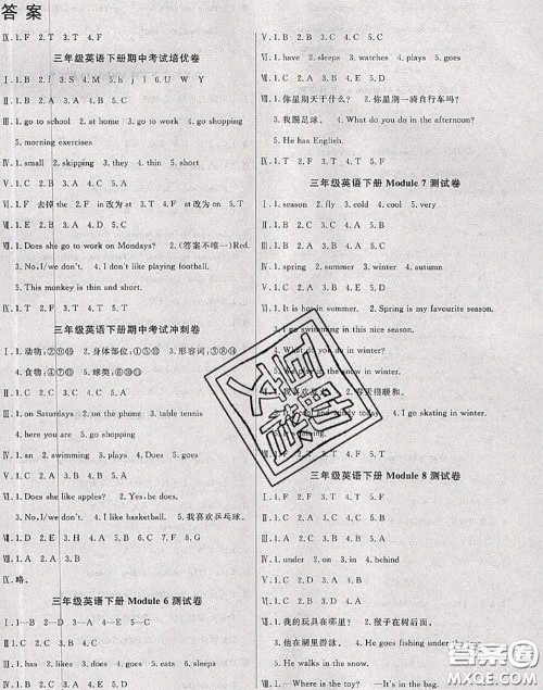 2020年黄冈小博士冲刺100分三年级英语下册外研版答案 2020年黄冈小博士冲刺100分三年级英语下册外研版答案