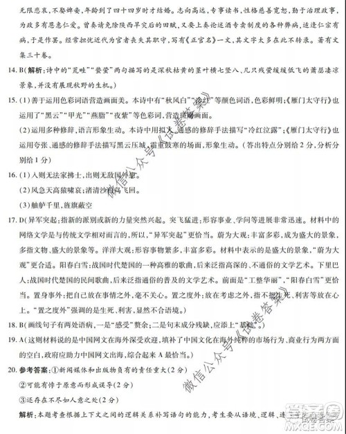 2020年高考全国卷考前冲刺演练精品密卷II语文试题及答案 2020年高考全国卷考前冲刺演练精品密卷II语文试题及答案