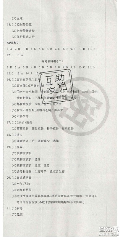 2020开心一卷通全优大考卷八年级生物下册人教版答案 2020开心一卷通全优大考卷八年级生物下册人教版答案