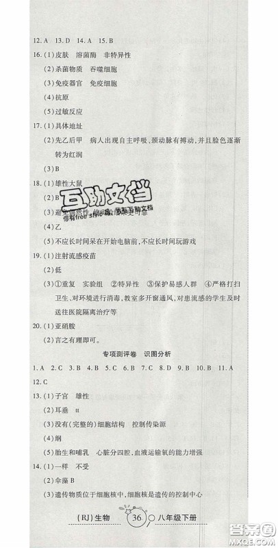 2020开心一卷通全优大考卷八年级生物下册人教版答案 2020开心一卷通全优大考卷八年级生物下册人教版答案