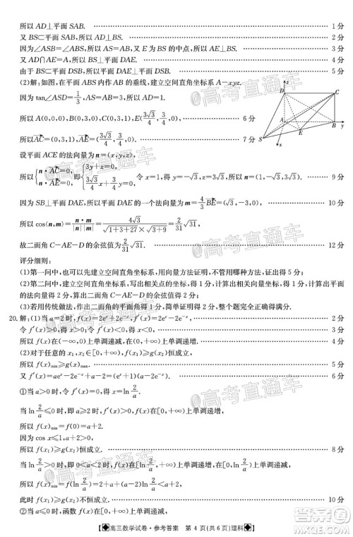2020年金太阳6月百万联考全国I卷8001C理科数学试题及答案