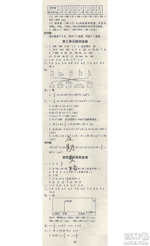 2020年云南师大附小一线名师金牌试卷六年级数学下册人教版答案 2020年云南师大附小一线名师金牌试卷六年级数学下册人教版答案