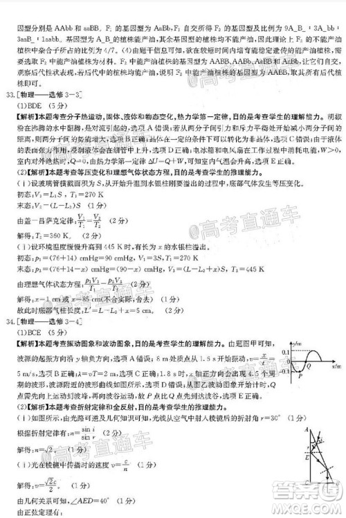 2020年金太阳6月百万联考全国I卷8001C理科综合试题及答案 2020年金太阳6月百万联考全国I卷8001C理科综合试题及答案