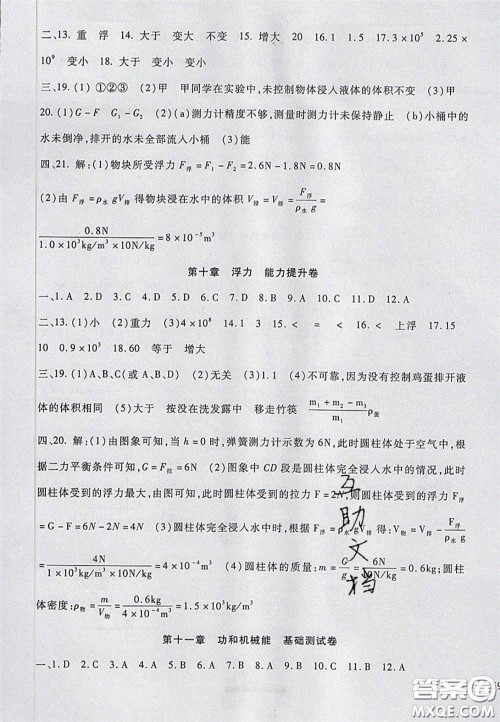 2020年华夏一卷通八年级物理下册人教版答案