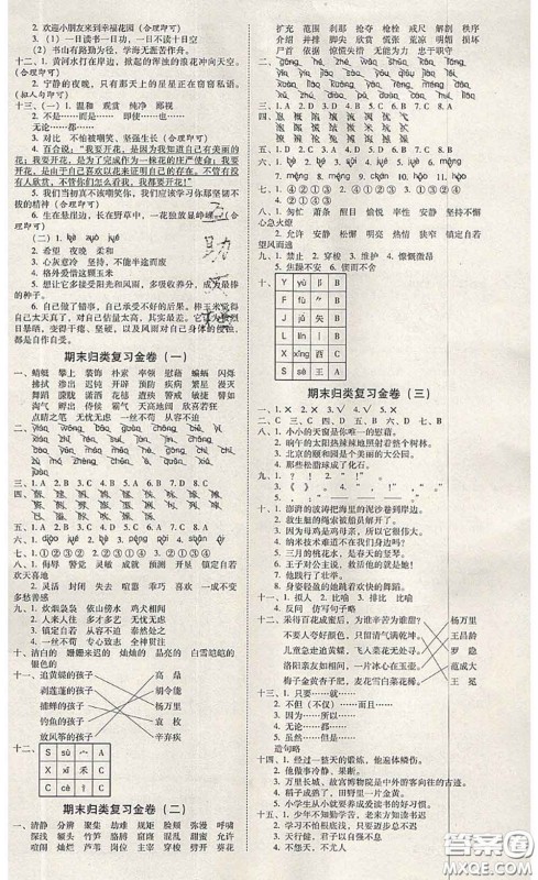 2020年云南师大附小一线名师金牌试卷四年级语文下册人教版答案 2020年云南师大附小一线名师金牌试卷四年级语文下册人教版答案