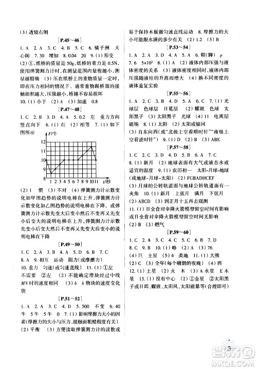 浙江少年儿童出版社2020年暑假学与练七年级科学ZH浙科版参考答案