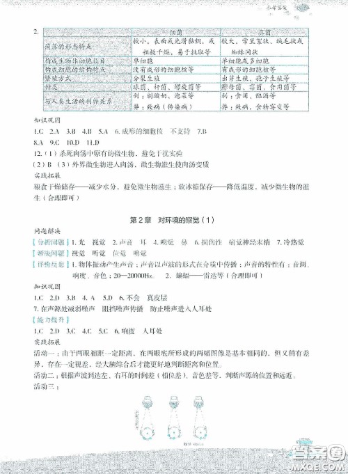 浙江教育出版社2020快乐暑假七年级科学答案