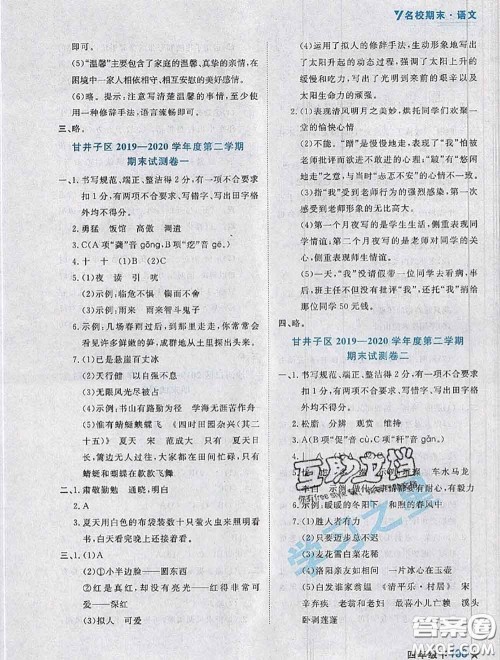 2020年名校期末大连市各区名校期中期末仿真试卷12套四年级语文下册答案