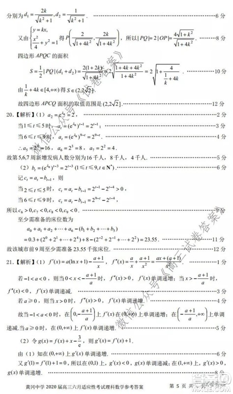 黄冈中学2020届高三适应性考试最后一卷理科数学试题及答案