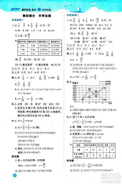 2020年阳光同学暑假衔接5升6数学BS北师版参考答案