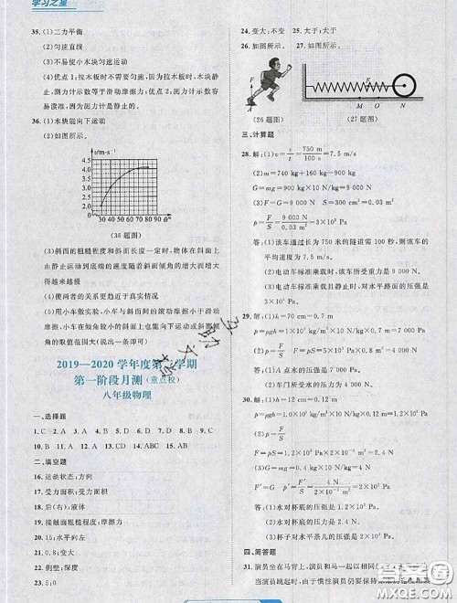 2020年名校大考卷大连市各区名校月考期中期末考试19套八年级物理下册答案