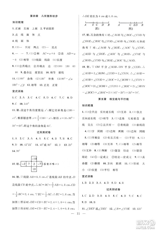南方出版社2020新活力总动员暑假年度衔接七年级数学人教版答案 南方出版社2020新活力总动员暑假年度衔接七年级数学人教版答案