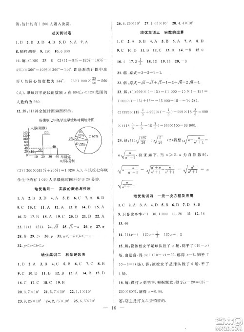 南方出版社2020新活力总动员暑假年度衔接七年级数学人教版答案