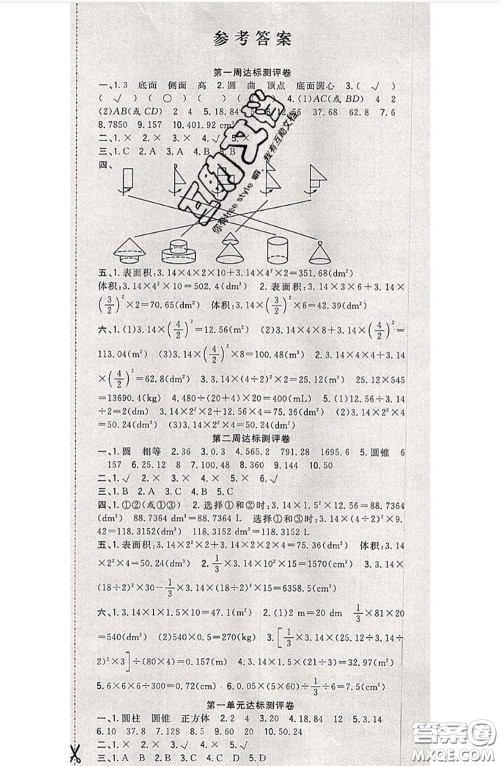 南方出版社2020状元大考卷六年级数学下册北师版答案