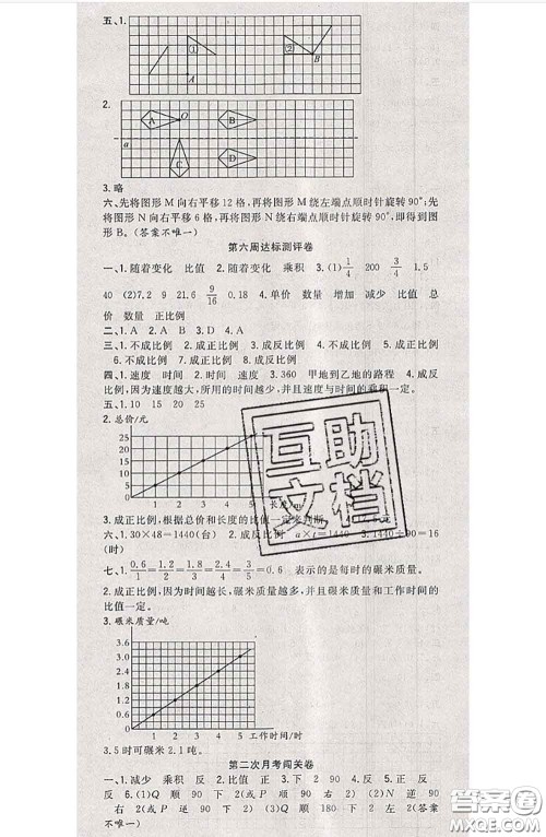 南方出版社2020状元大考卷六年级数学下册北师版答案