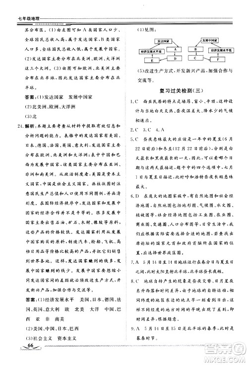 北京工业大学出版社2020年假期生活指导暑假七年级地理参考答案