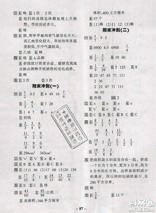 2020新版优学全能大考卷考前冲刺100分五年级数学下册人教版答案 2020新版优学全能大考卷考前冲刺100分五年级数学下册人教版答案